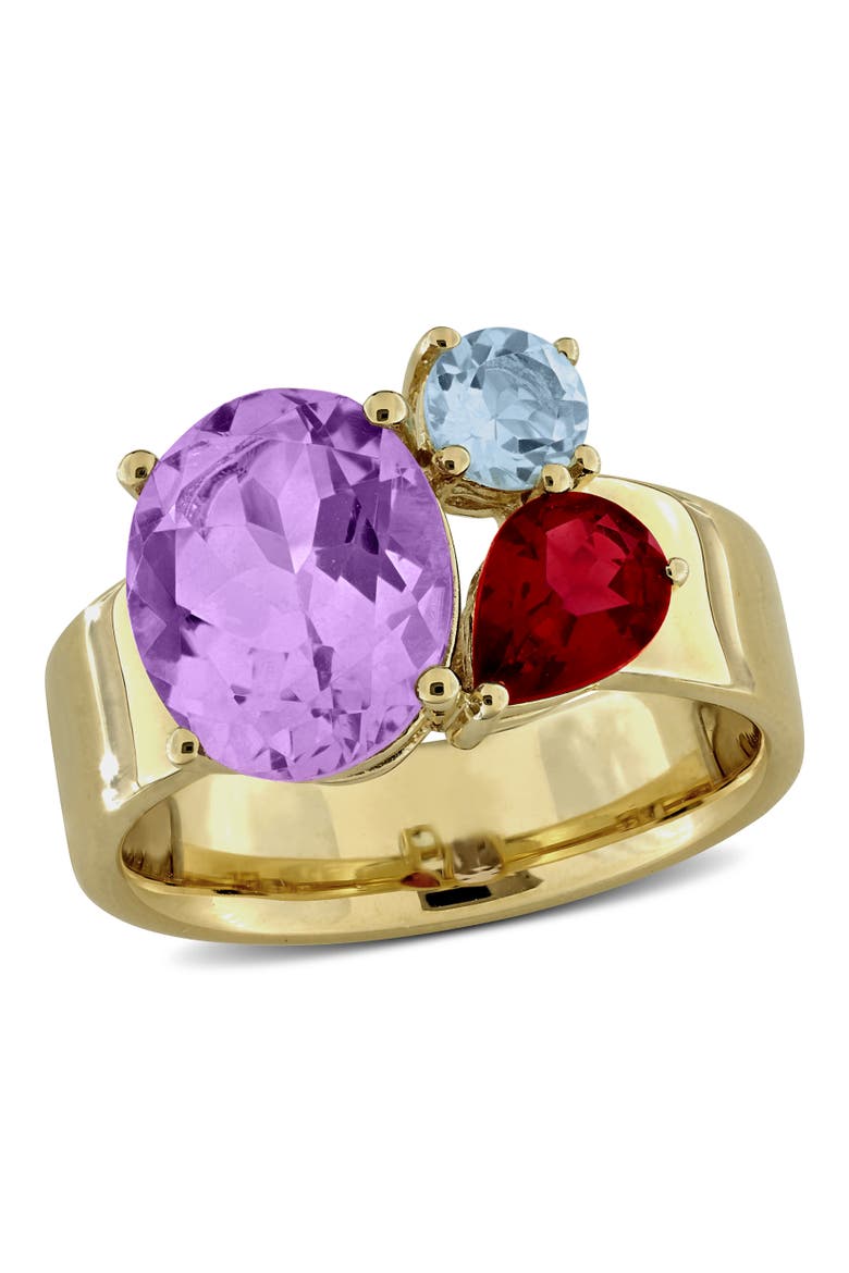 Gemstone Multi-Shape 3-Stone Ring Sterling Silver, Main, color, Pink Amethyst/Yellow-Plated