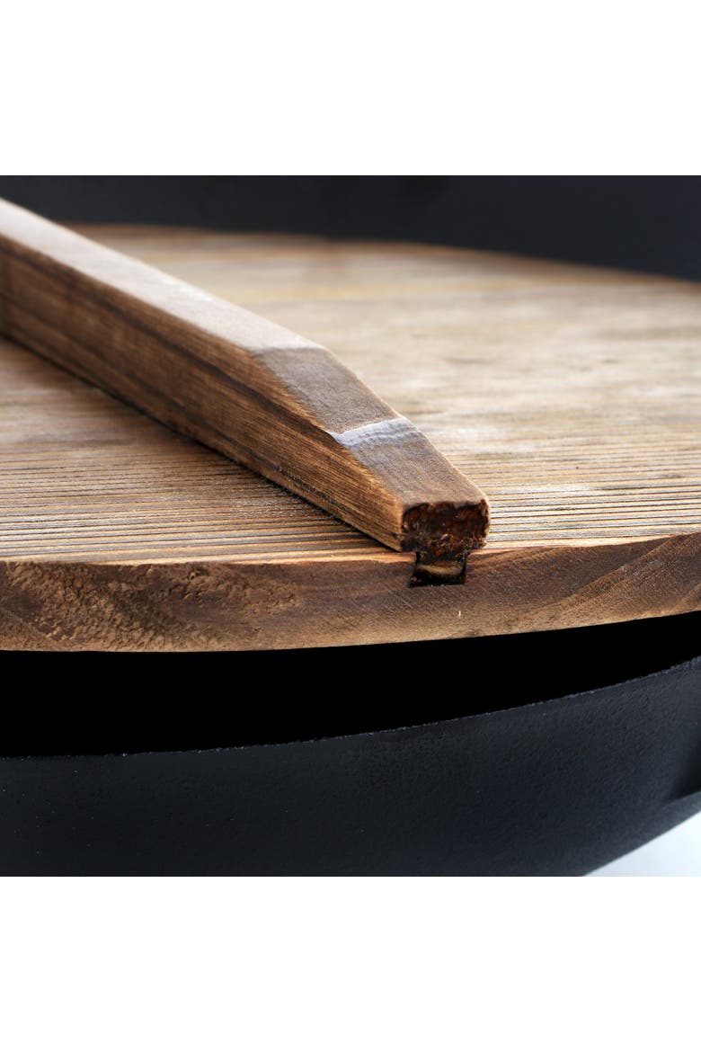 2 Piece 14 Inch Heavy Duty Cast Iron Wok with Wood Lid, Alternate, color, Black