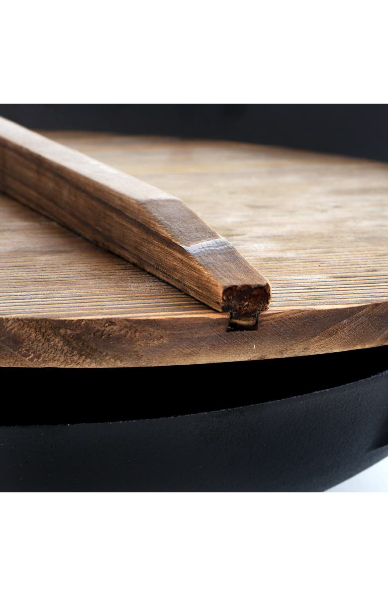 Megachef 2 Piece 14 Inch Heavy Duty Cast Iron Wok with Wood Lid, Alternate, color, Black
