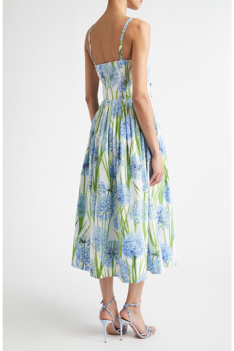 Alliums Appliqué Pleated Stretch Cotton Poplin Fit & Flare Dress, Alternate, color, BLUE/ WHITE