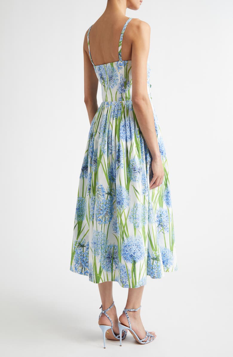 Oscar de la Renta Alliums Appliqué Pleated Stretch Cotton Poplin Fit & Flare Dress, Alternate, color, Blue/ White