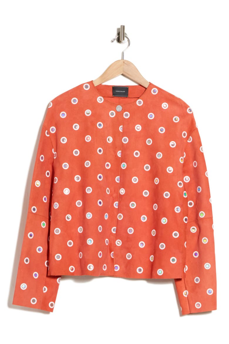 Dot Leather Jacket, Alternate, color, ORANGE
