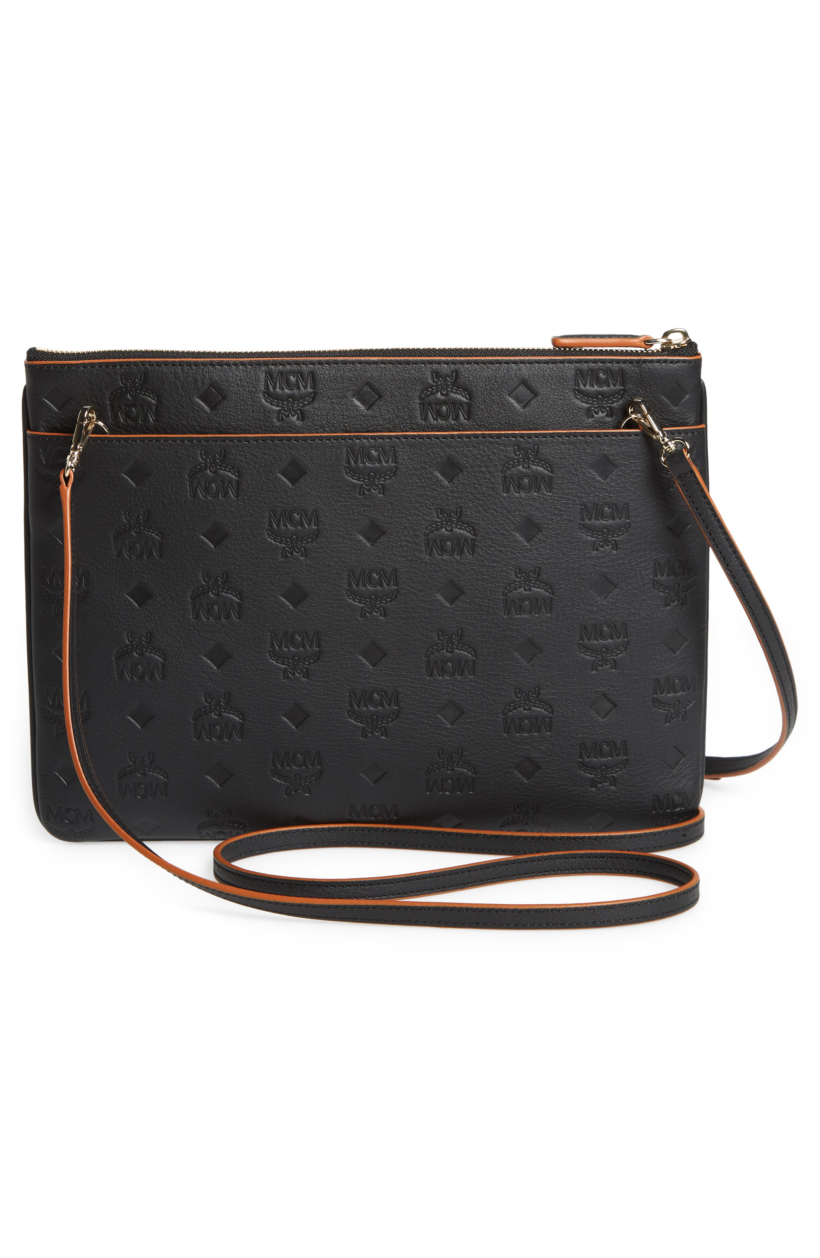 MCM Klara Monogram Leather Crossbody Pouch, Alternate, color, 