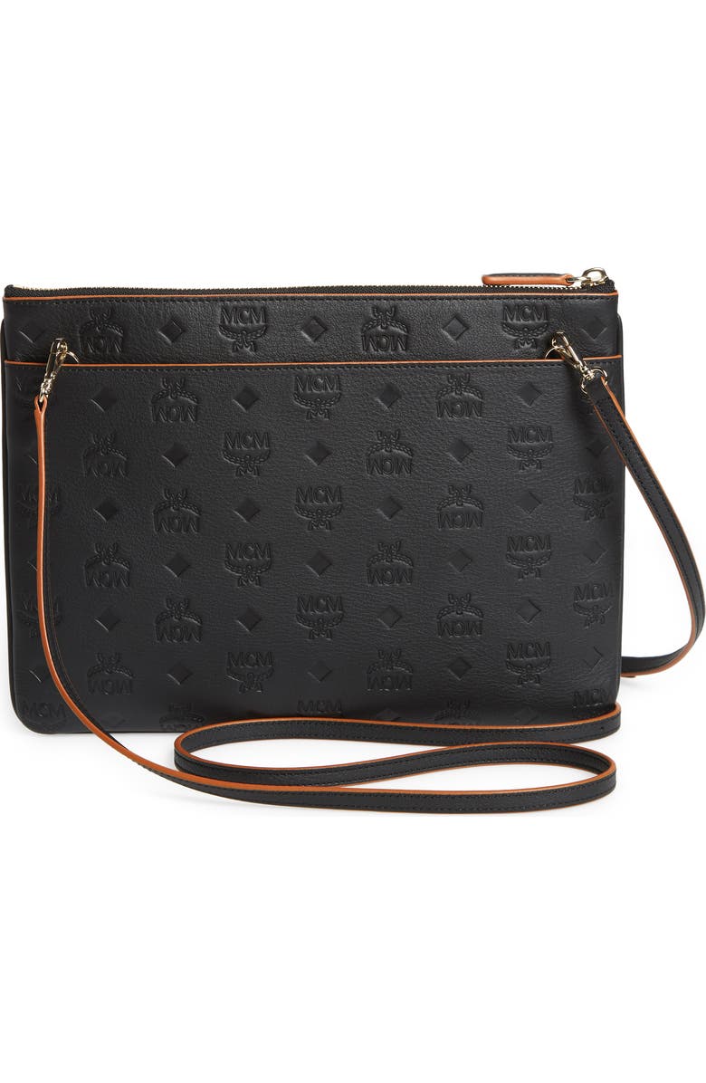MCM Klara Monogram Leather Crossbody Pouch, Alternate, color,