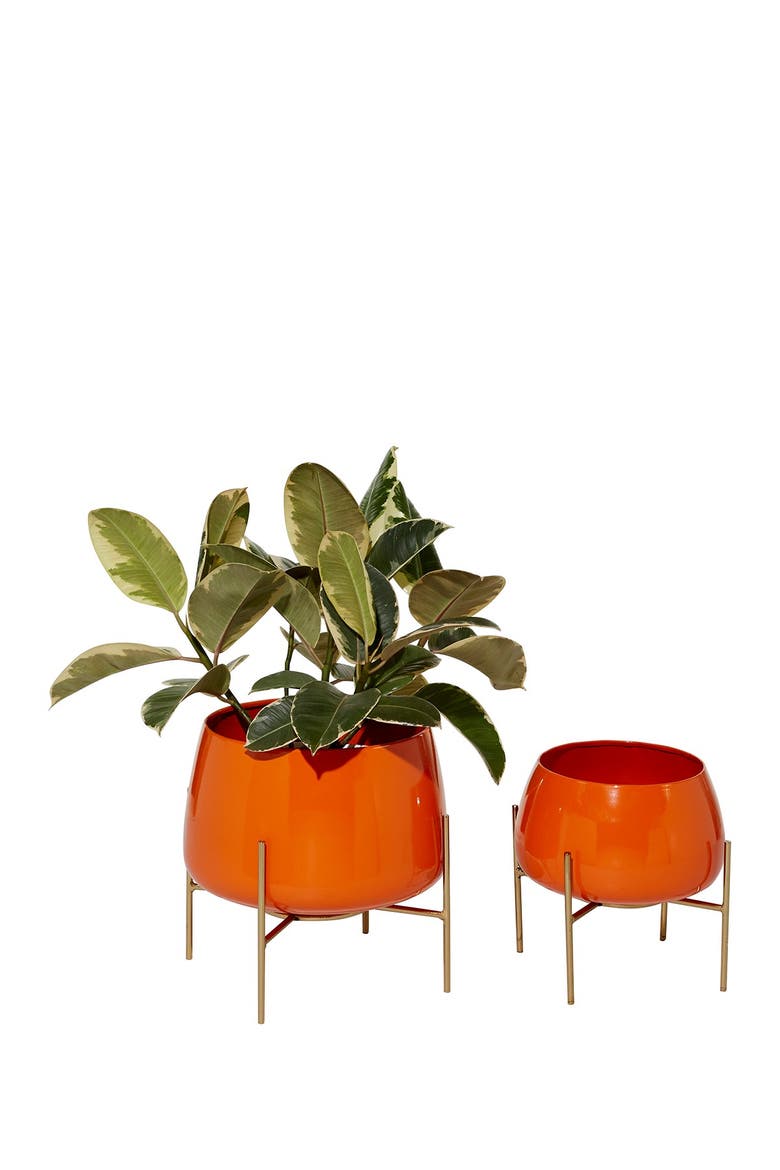 Orange Metal Modern Planter with Removable Stand - Set of 2, Main, color, ORANGE
