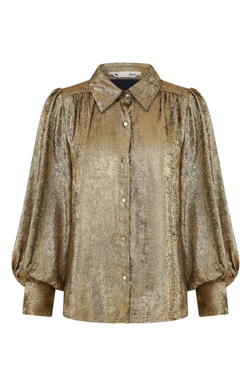 Yumi Metallic Relaxed Balloon Sleeve Shirt In Gold