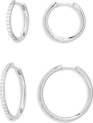 Nordstrom Set of 2 Cubic Zirconia Pavé Skinny Hoop Earrings