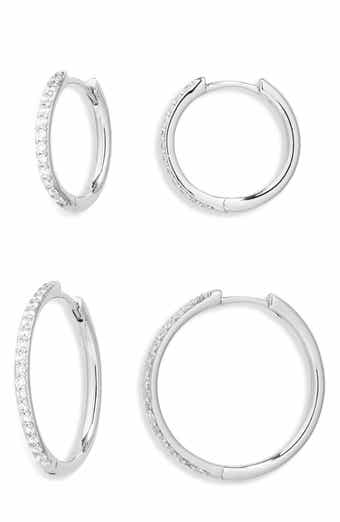 Nordstrom Set of 2 Cubic Zirconia Pavé Skinny Hoop Earrings