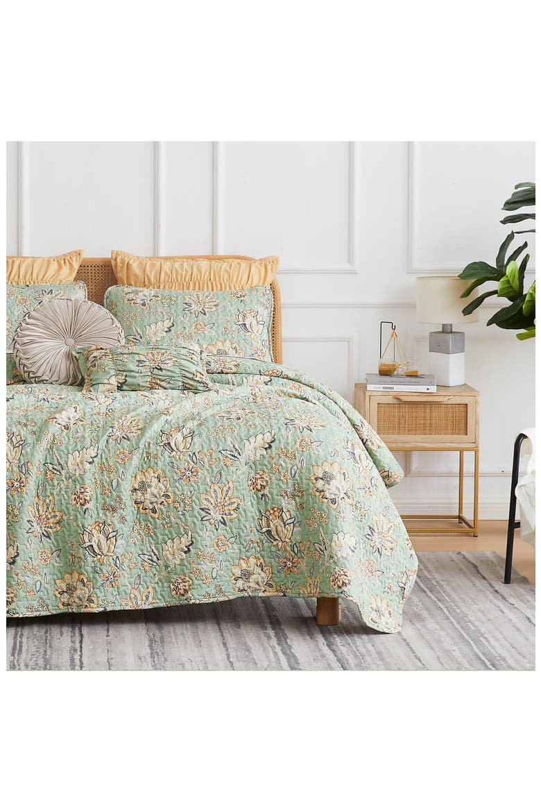Jacobean Willow 7-Piece Oversized Quilt Bedding Set, Alternate, color, GREEN