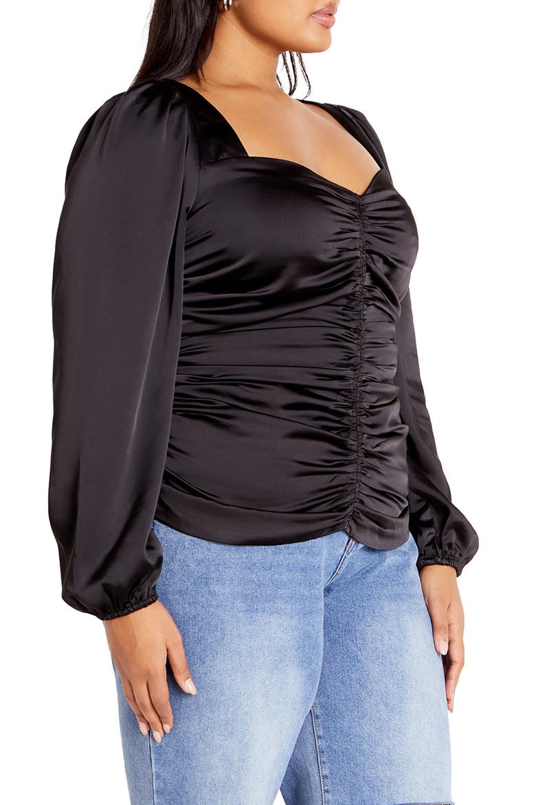 Sienna Center Ruched Satin Top, Alternate, color, BLACK