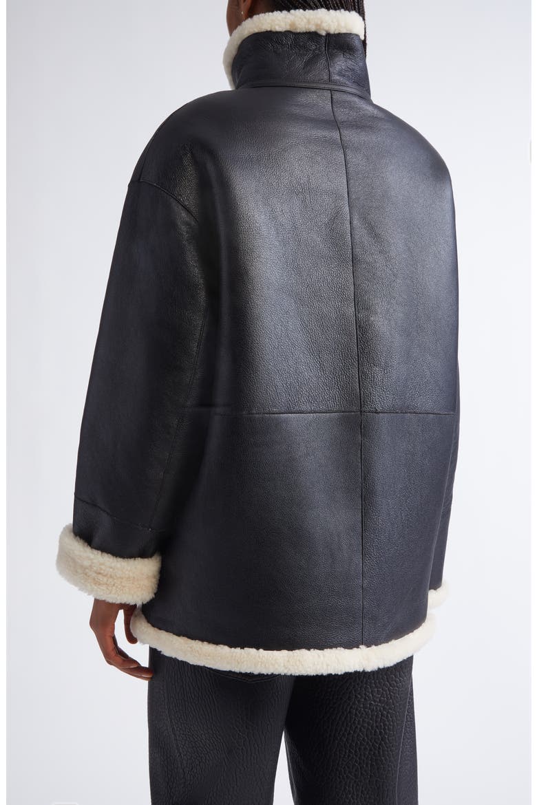Heather Reversible Genuine Shearling Coat, Alternate, color, BLACK/ OFF WHITE