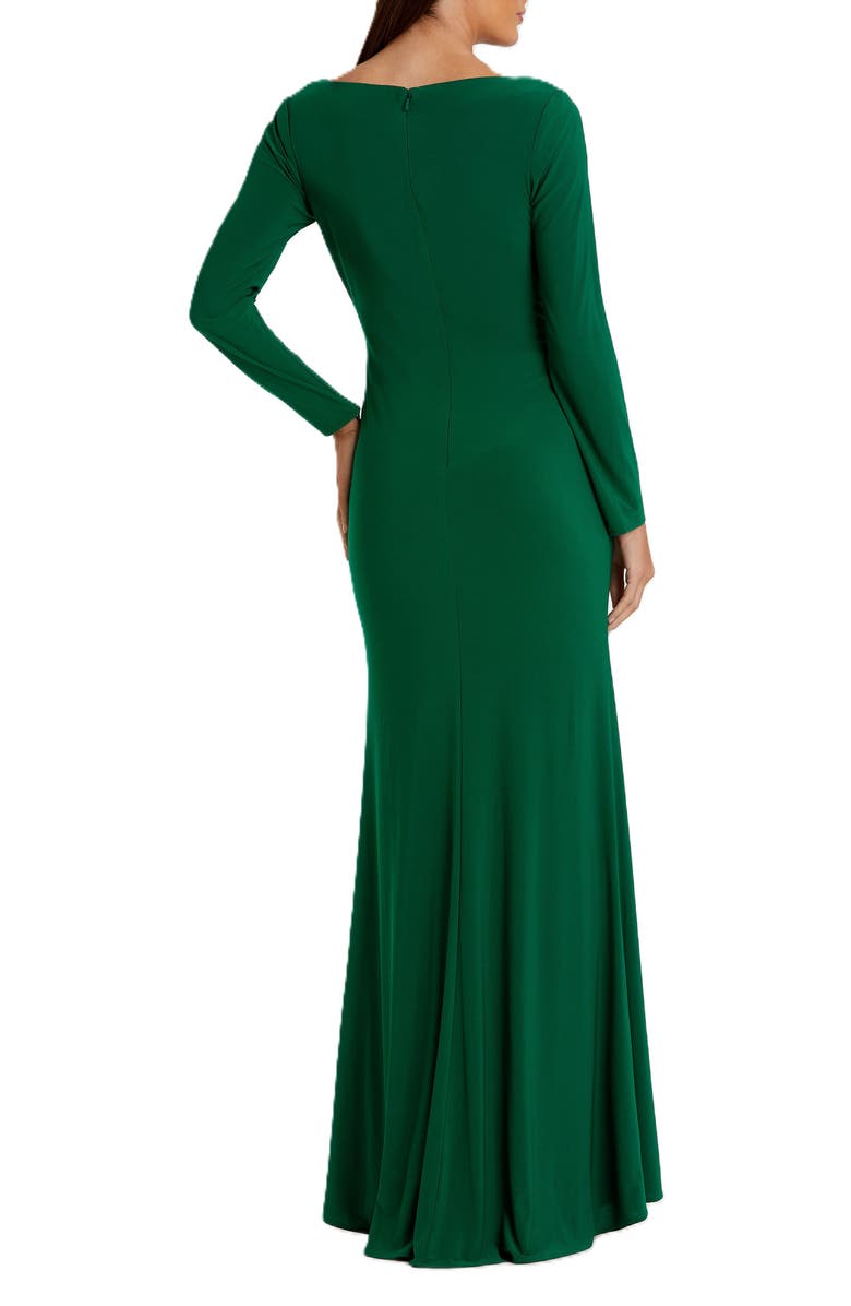 Mac Duggal Long Sleeve Ruched Jersey V-Neck Gown, Alternate, color, Emerald