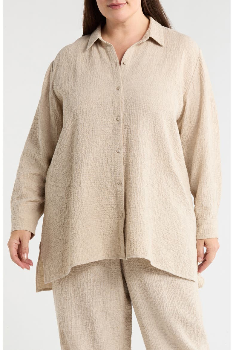Long Crinkle Button-Up Top, Main, color, DOVE