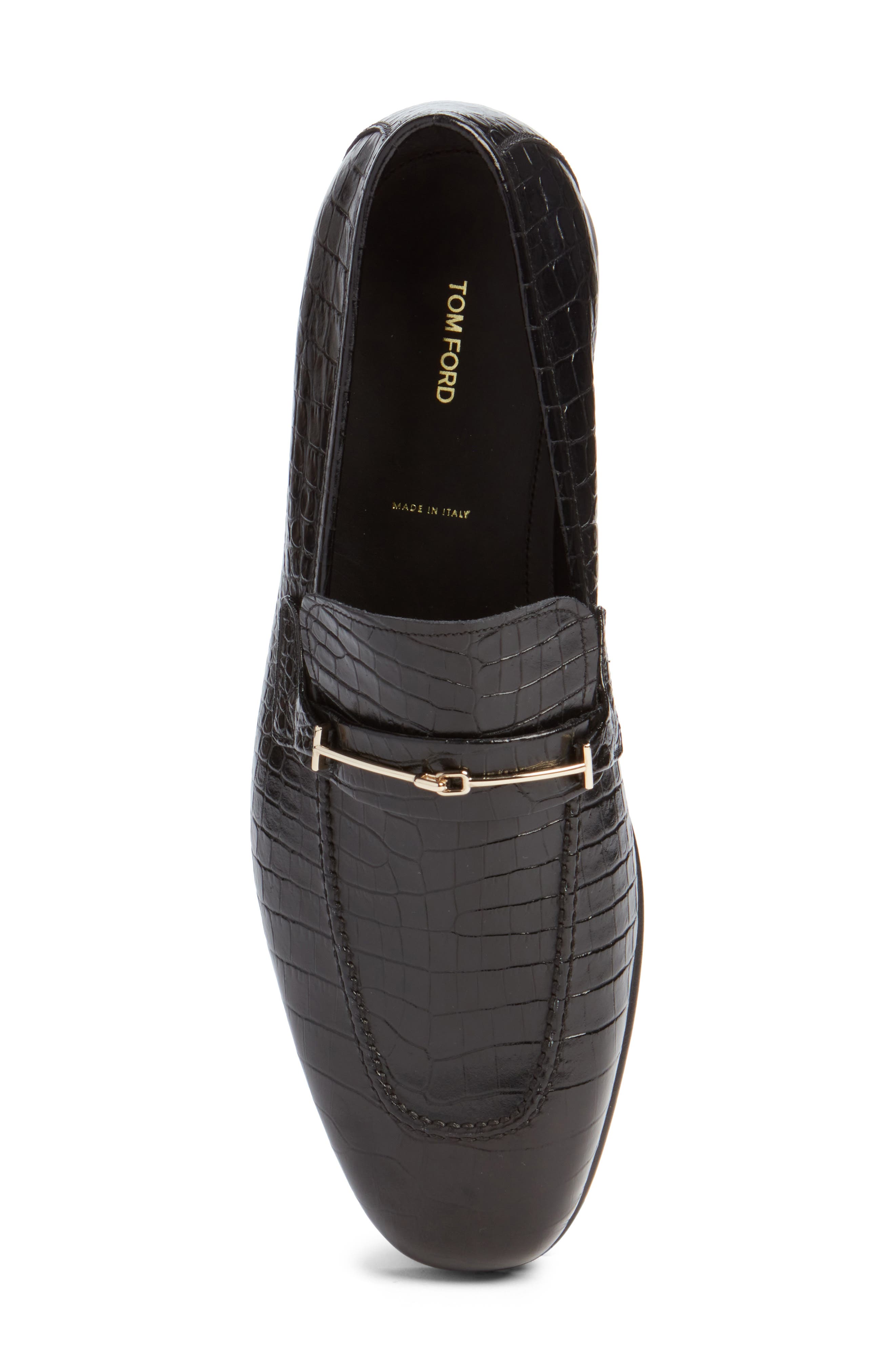 Gigi Double T Bit Alligator Embossed Loafer, Alternate, color, NAA BLACK