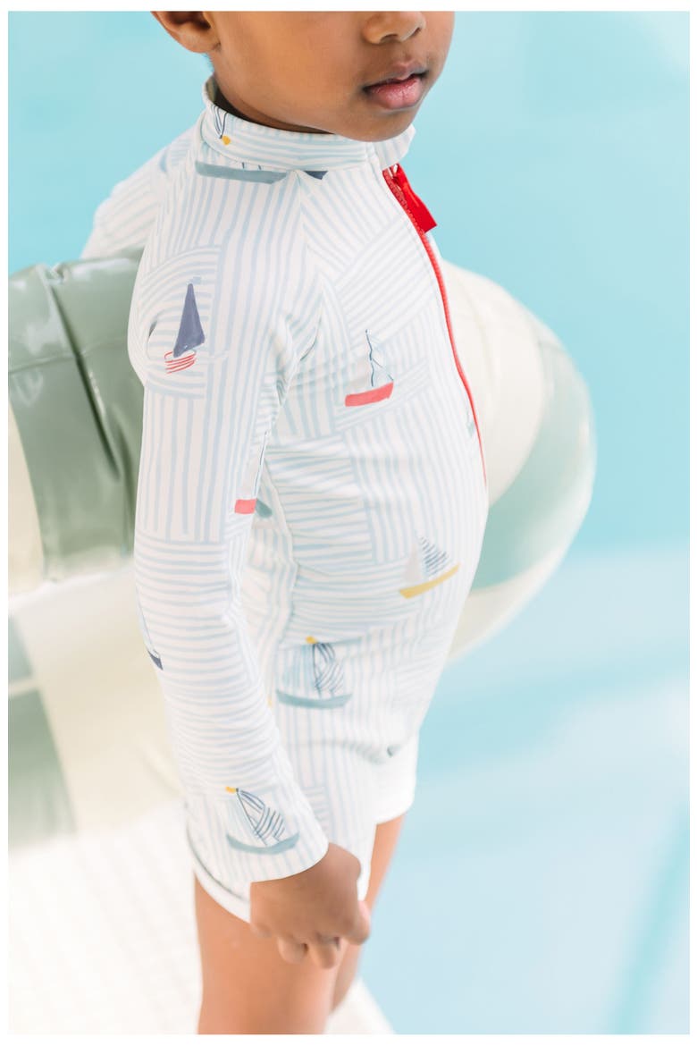 Kids' Long Sleeve One-Piece Rashguard Swimsuit, Alternate, color, SET SAIL