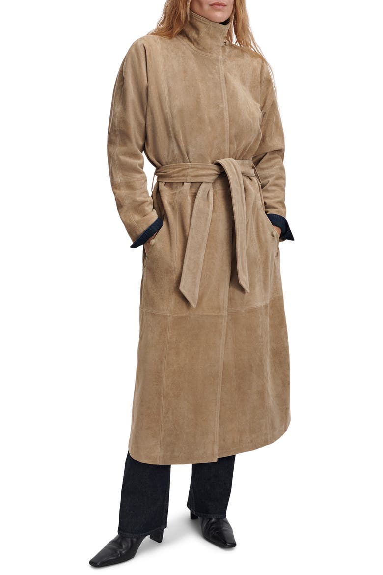 Marlene Suede Trench Coat, Main, color, TAN