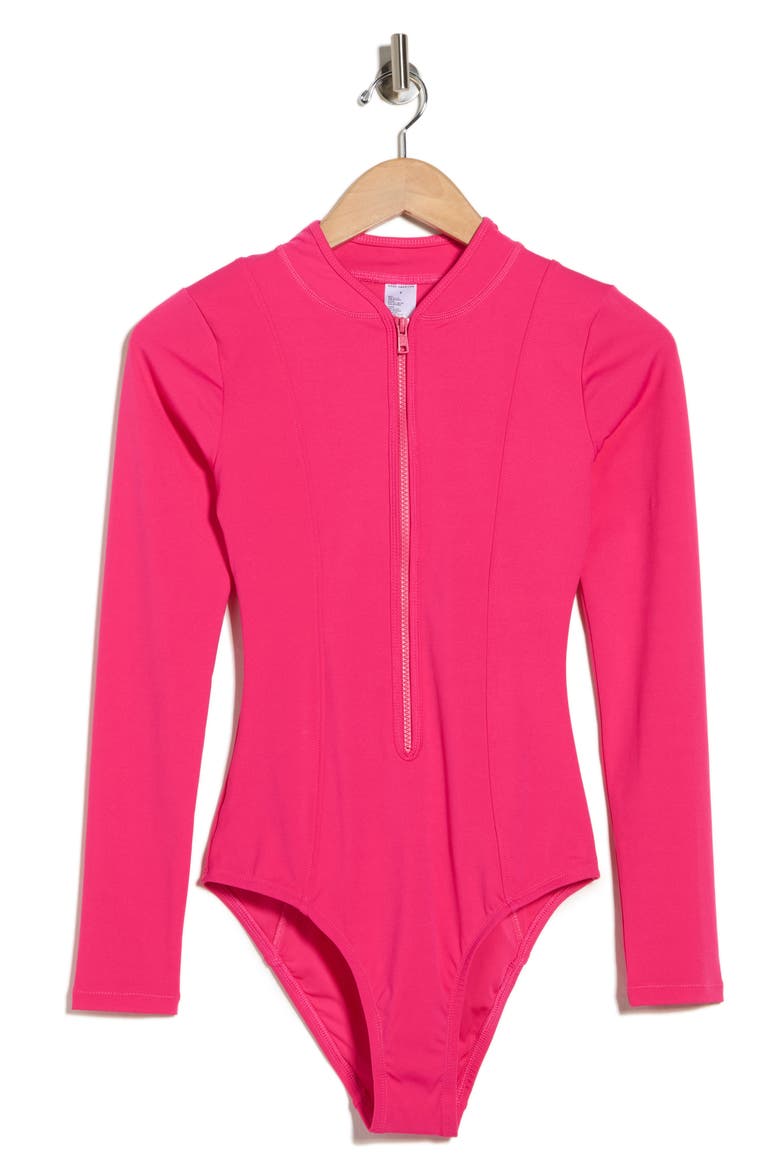 Long Sleeve One-Piece Swimsuit, Alternate, color, BALLERINA PINK