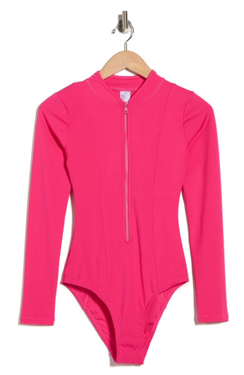 Good American Long Sleeve One-Piece Swimsuit, Alternate, color, 