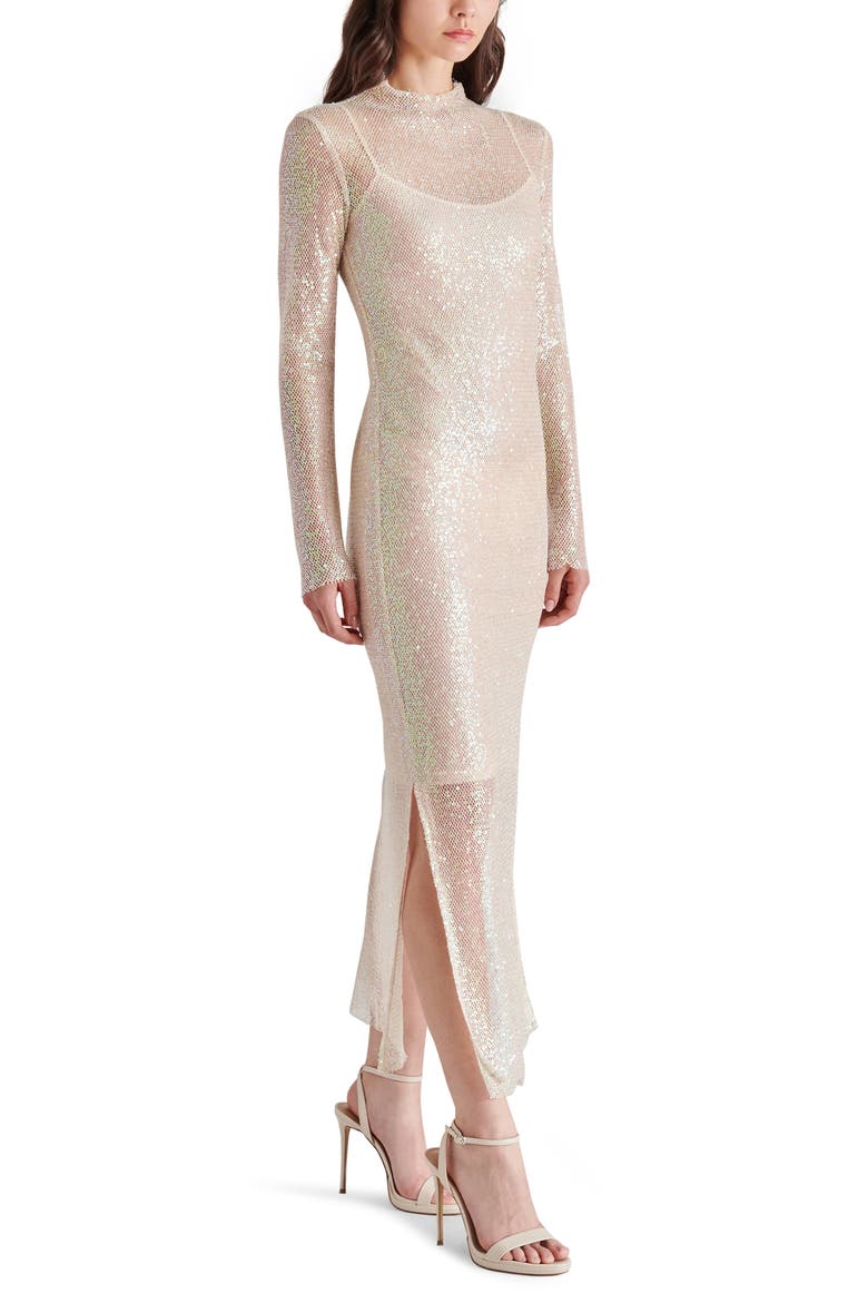 Blakely Sequin Long Sleeve Funnel Neck Dress, Alternate, color, NATURAL