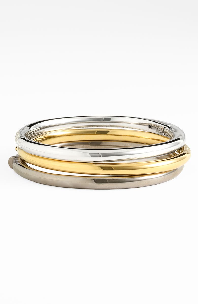 Nadri 'Pavé Bombe' Hinged Bangle, Alternate, color, Silver