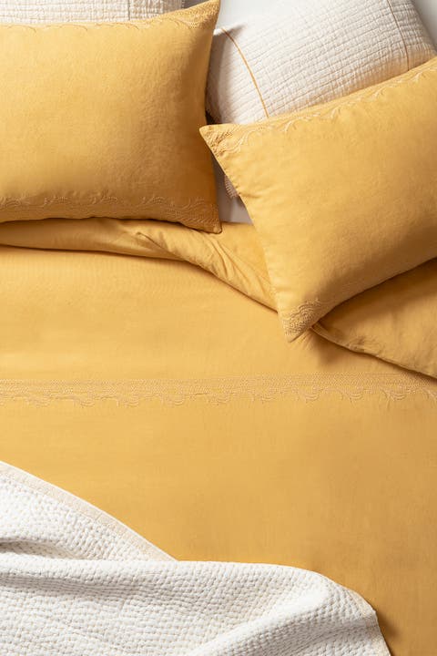 Mino Embroidered Cotton Linen Blend King Duvet Cover Set