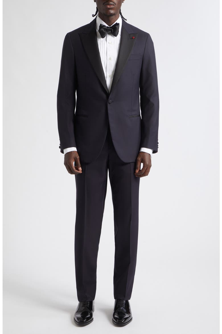 Sanita Super 160s Wool Peak Lapel Tuxedo, Main, color, NAVY
