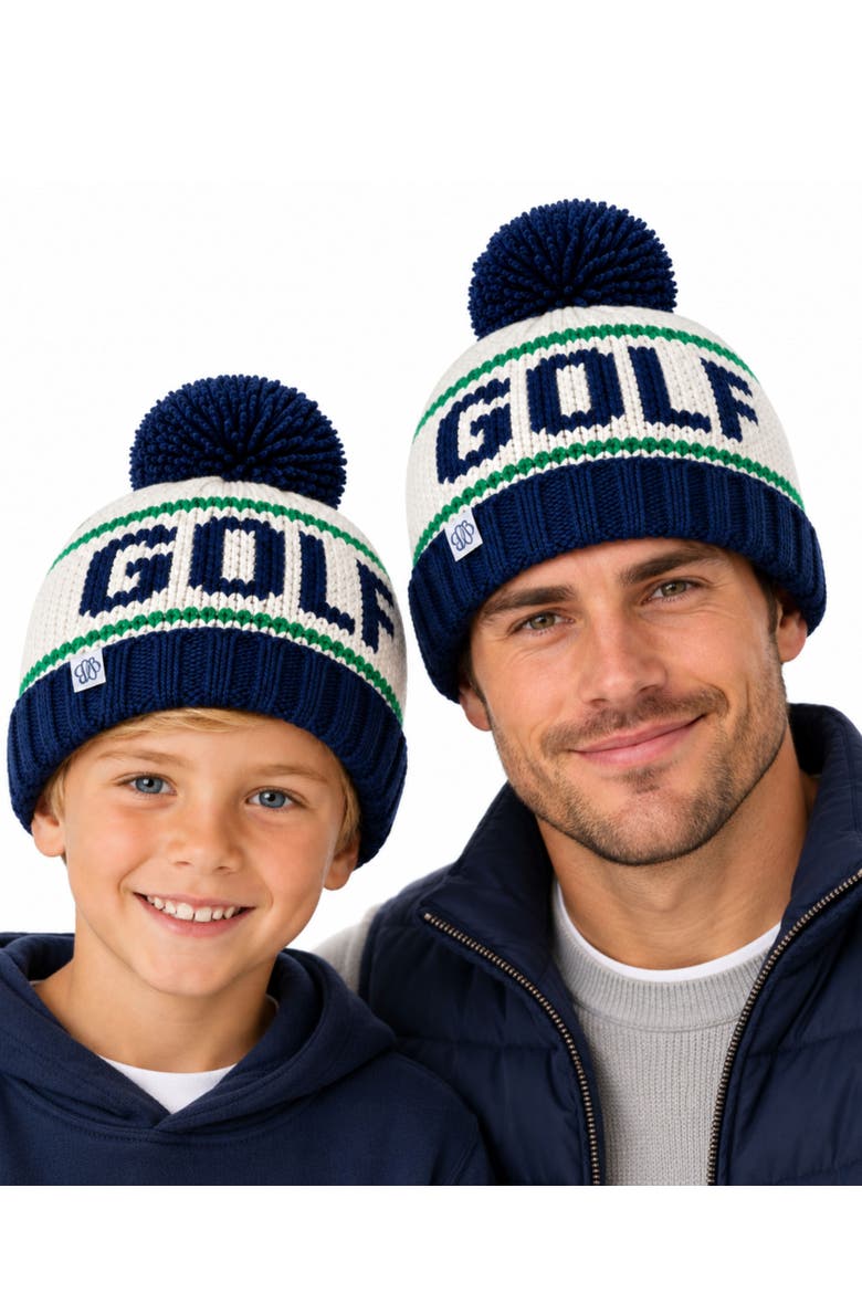 Adult Golf Bobble Hat, Alternate, color, Navy/Cream/Green