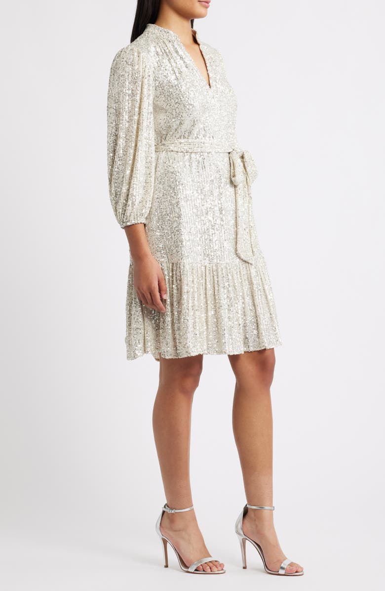 Eliza J Sequin Belted Dress, Alternate, color, Silver