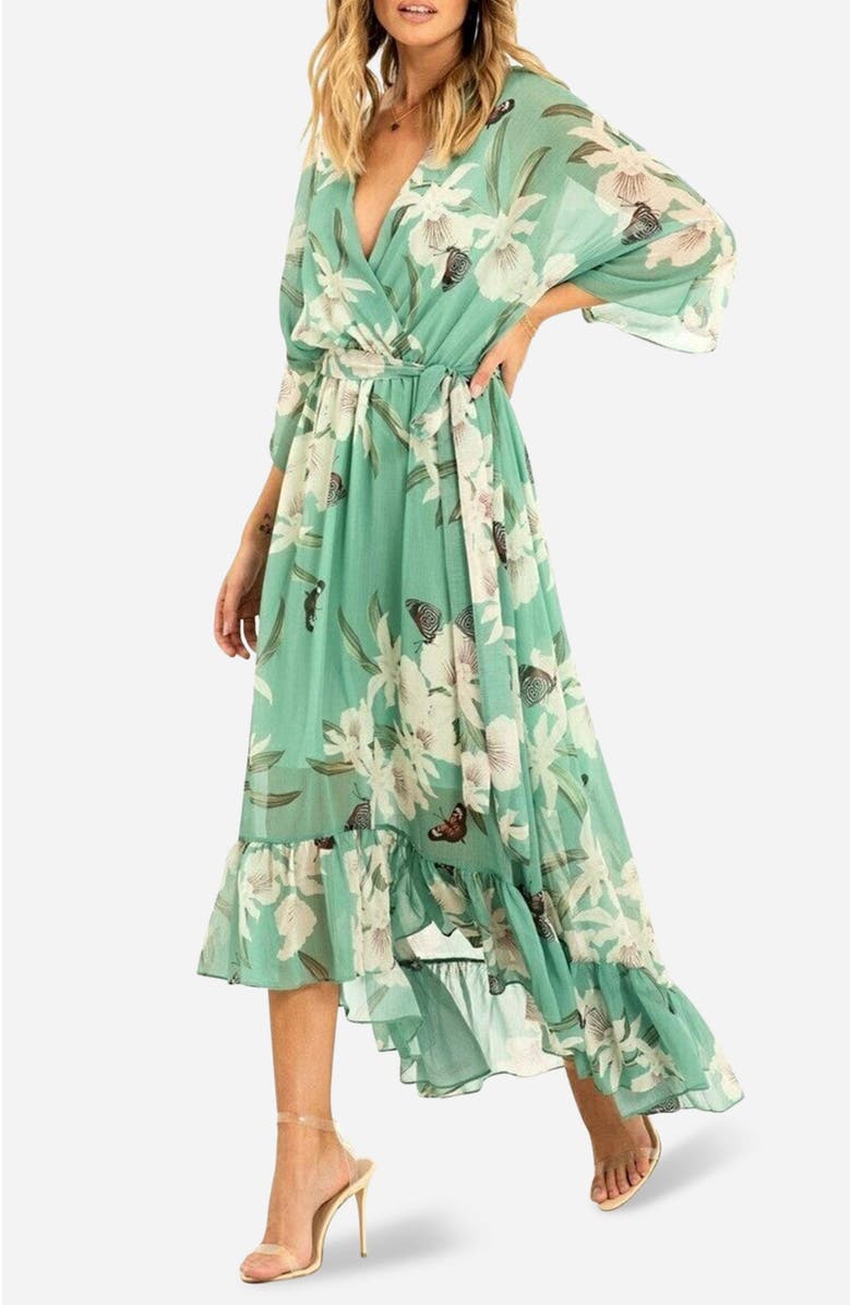 Yumi Dip Hem Kimono Sleeve Dress, Alternate, color, Mint