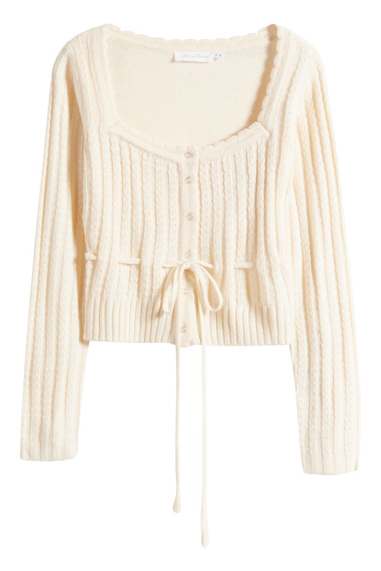 Drawstring Square Neck Cardigan, Alternate, color, CREAM