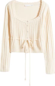 All in Favor Drawstring Square Neck Cardigan