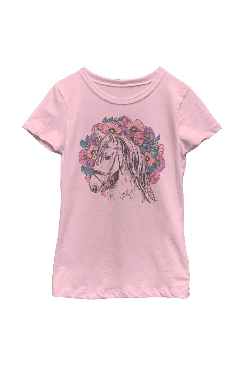 Girl's Lost Gods Floral Horse Love At First Ride Graphic Tee, Main, color, Light Pink - Crown