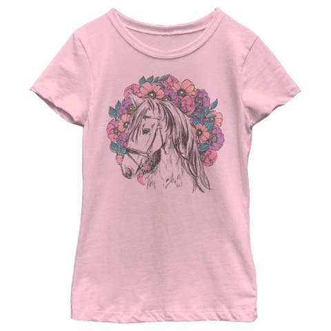Girl's Lost Gods Floral Horse Love At First Ride Graphic Tee