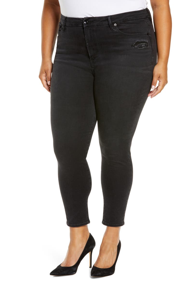 Good Waist Ripped High Waist Crop Jeans, Alternate, color, BLACK113