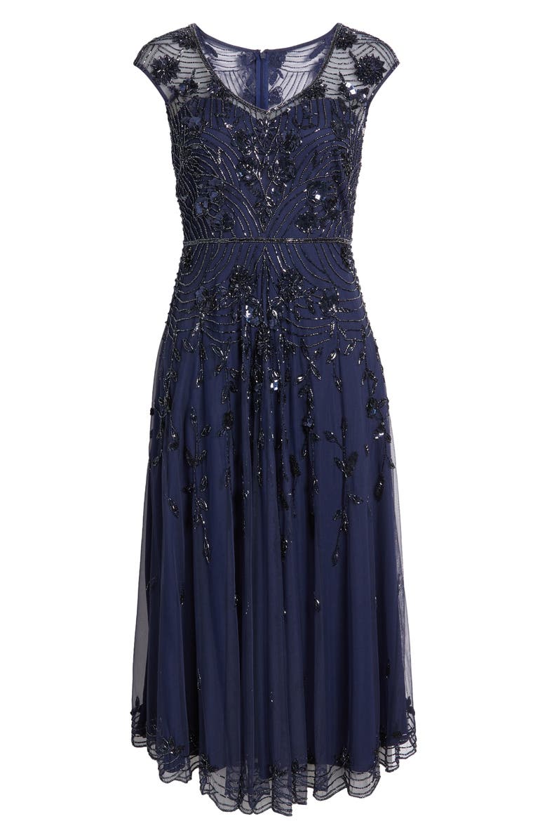 Pisarro Nights Beaded Sleeveless Chiffon Evening Dress, Alternate, color, Navy