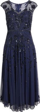 Pisarro Nights Beaded Sleeveless Chiffon Evening Dress
