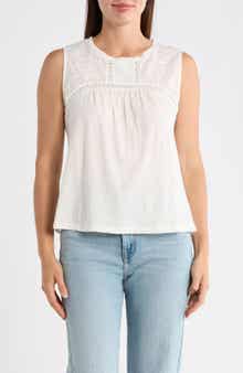 Lucky Brand Embroidered Yoke Cotton Tank