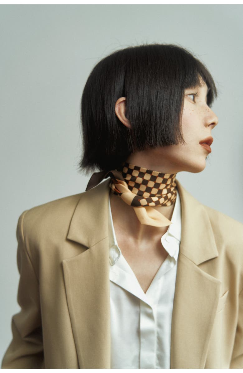 Lost Pattern CHECKERBOARD SILK SKINNY SCARF, Alternate, color, Coffee