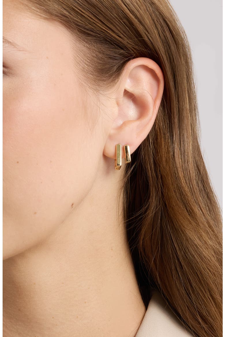 Set of 3 Square Huggie Hoop Earrings, Alternate, color, GOLD