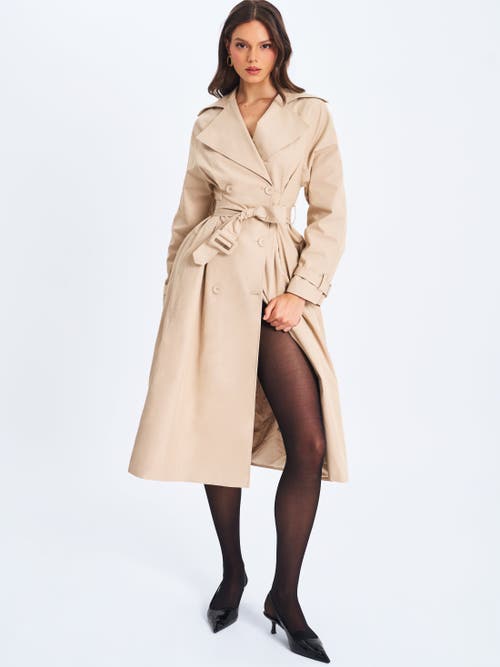 Miss Circle Ulila Double-breasted Pleated Cotton-blend Trench Coat In Neutral