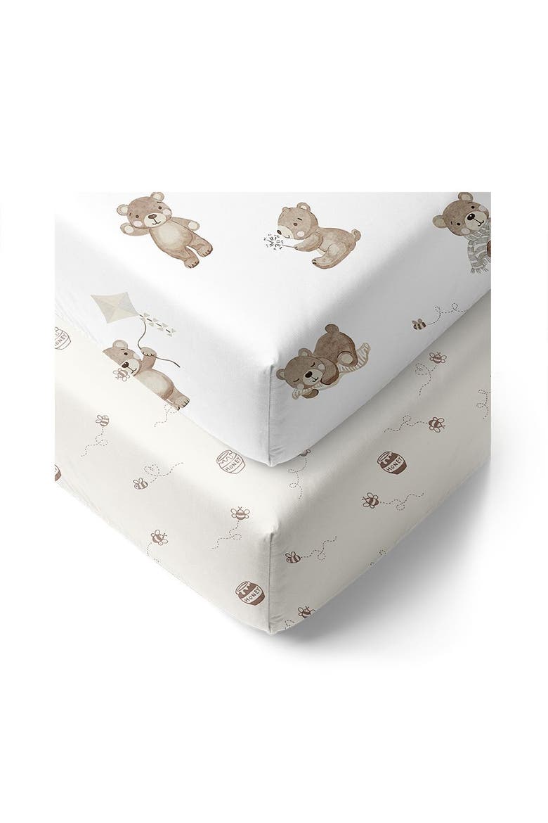 Cotton Jersey Fitted Sheet, Alternate, color, Cuddly Bear