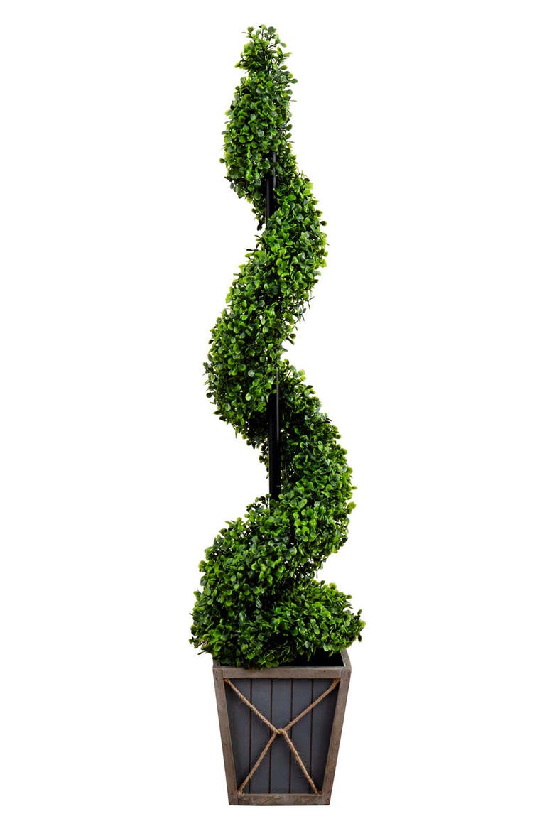 Triangular Boxwood NEARLY NATURAL 45-Inch UV Resistant Artificial Boxwood Spiral Topiary ...