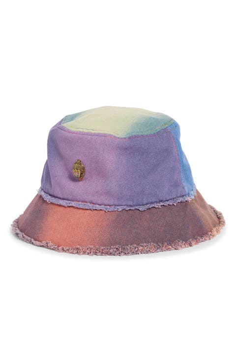 Rainbow Frayed Denim Bucket Hat
