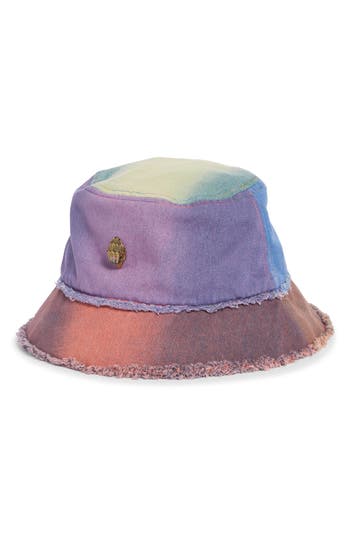 Kurt Geiger London Rainbow Frayed Denim Bucket Hat In Multi