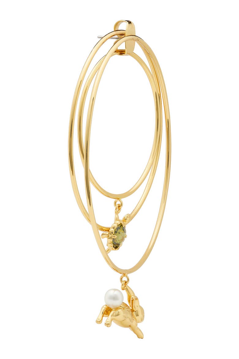 bunny & strawberry charm hoop earrings, Alternate, color, GOLD MULTI