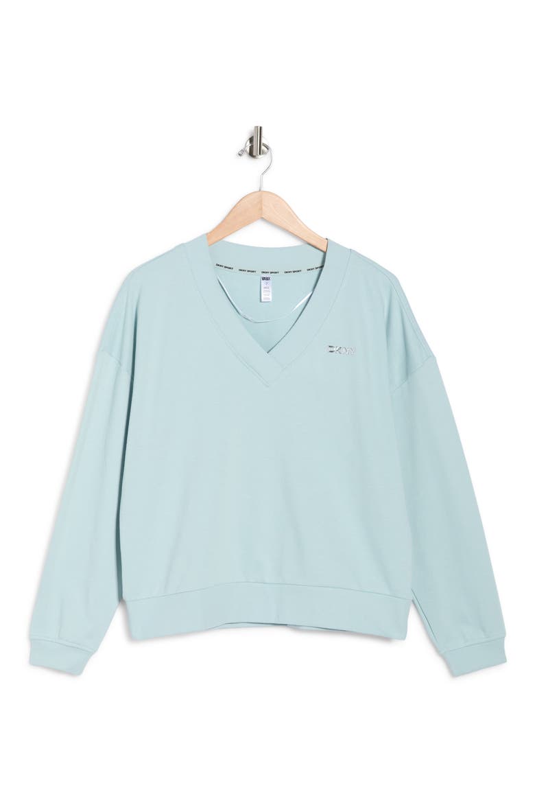Metallic Logo V-Neck French Terry Sweatshirt, Alternate, color, MINERAL