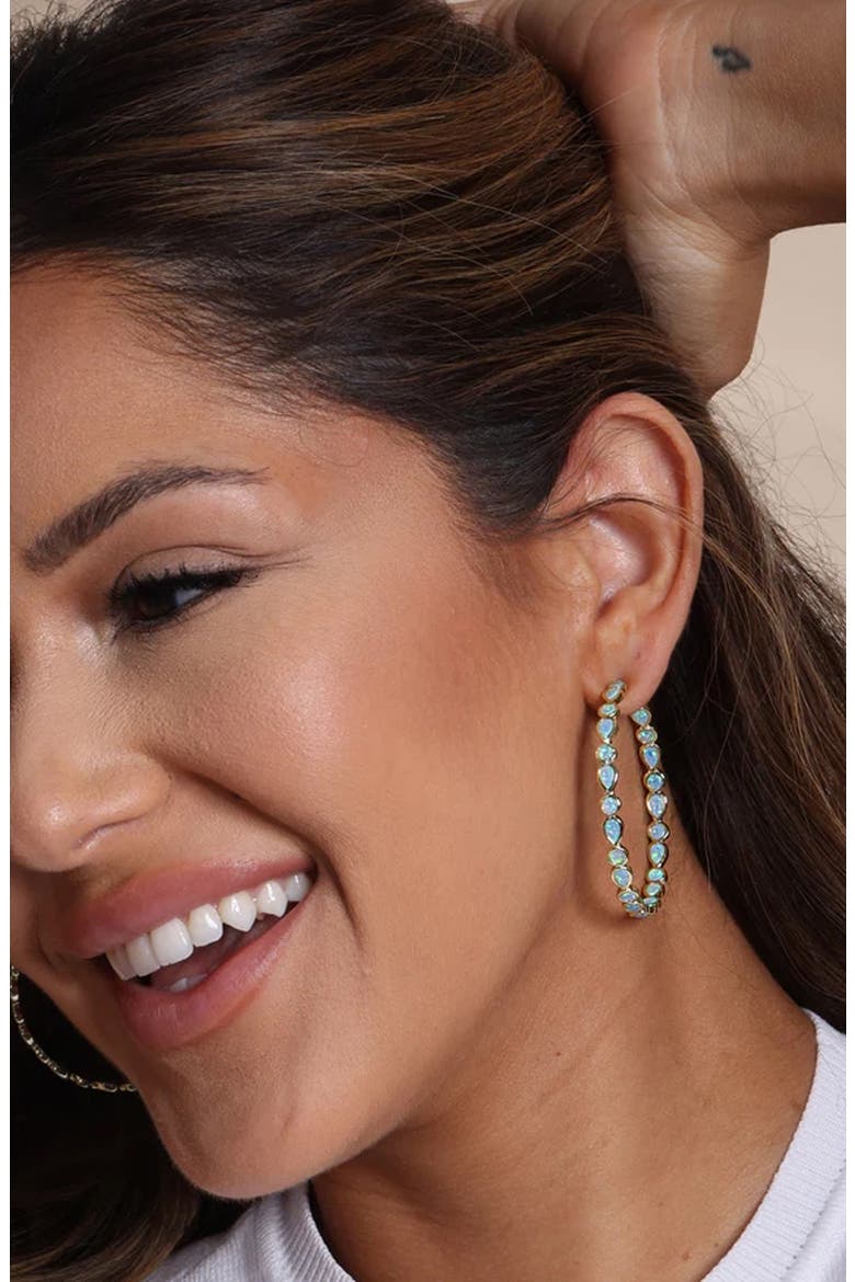 Isla Imitation Opal Hoop Earrings, Alternate, color, BLUE OPAL/ GOLD