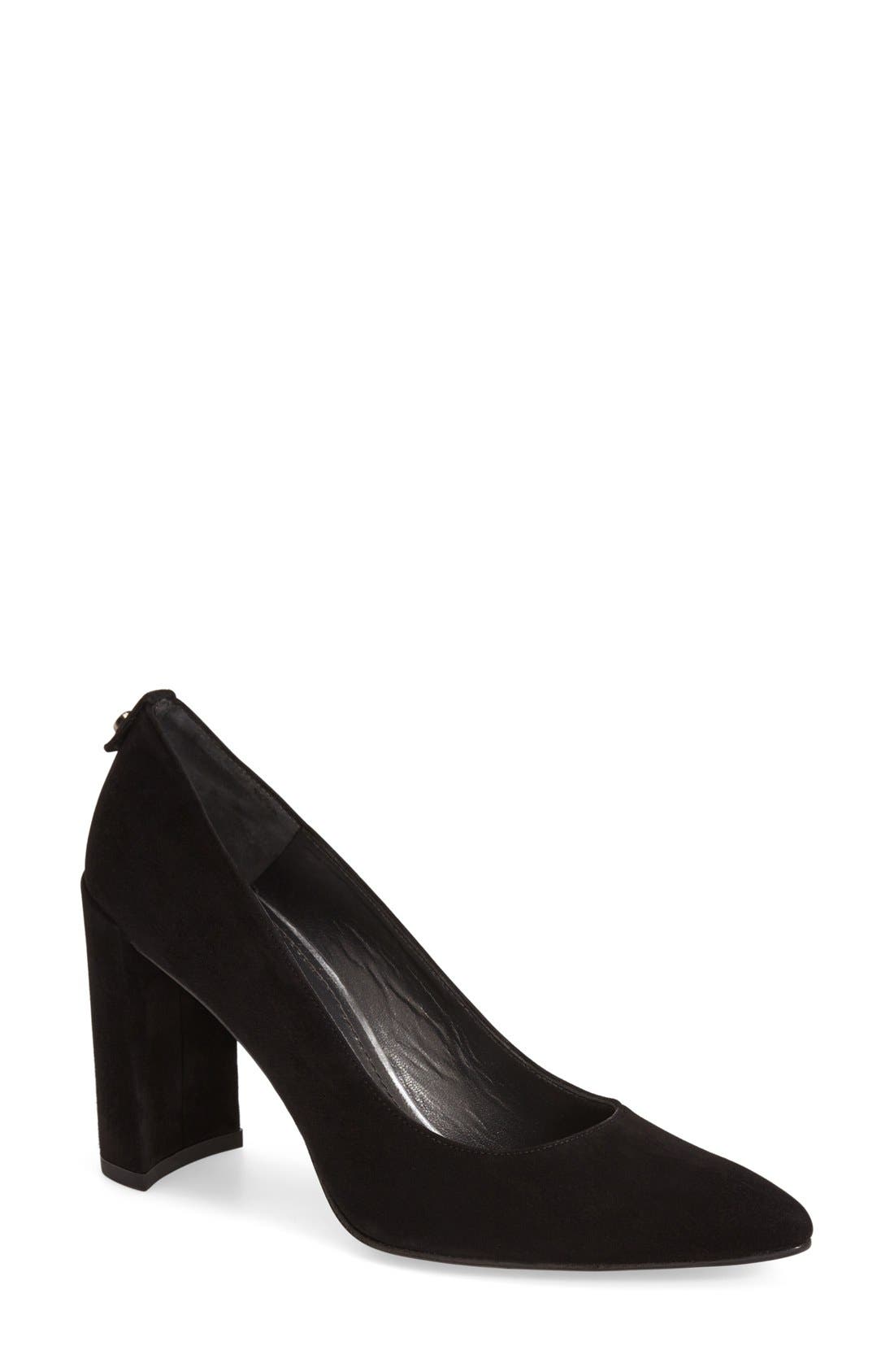 'Logopower' Pointy Toe Pump, Main, color, BLACK SUEDE