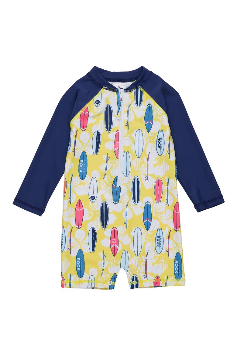 Kids' Rock the Board One-Piece Rashguard Swimsuit, Main, color, YELLOW