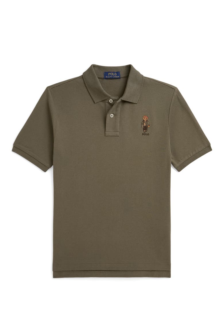 Kids' Polo Bear Cotton Mesh Polo, Main, color, CRUISE OLIVE
